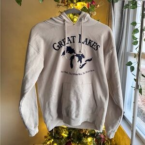 Great Lakes No Salt, No Sharks, No Worries Cream Hoodie Michigan Small Navy